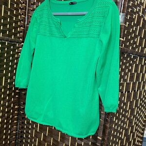 Hannah Bright Green Crochet Yoke Tunic Top